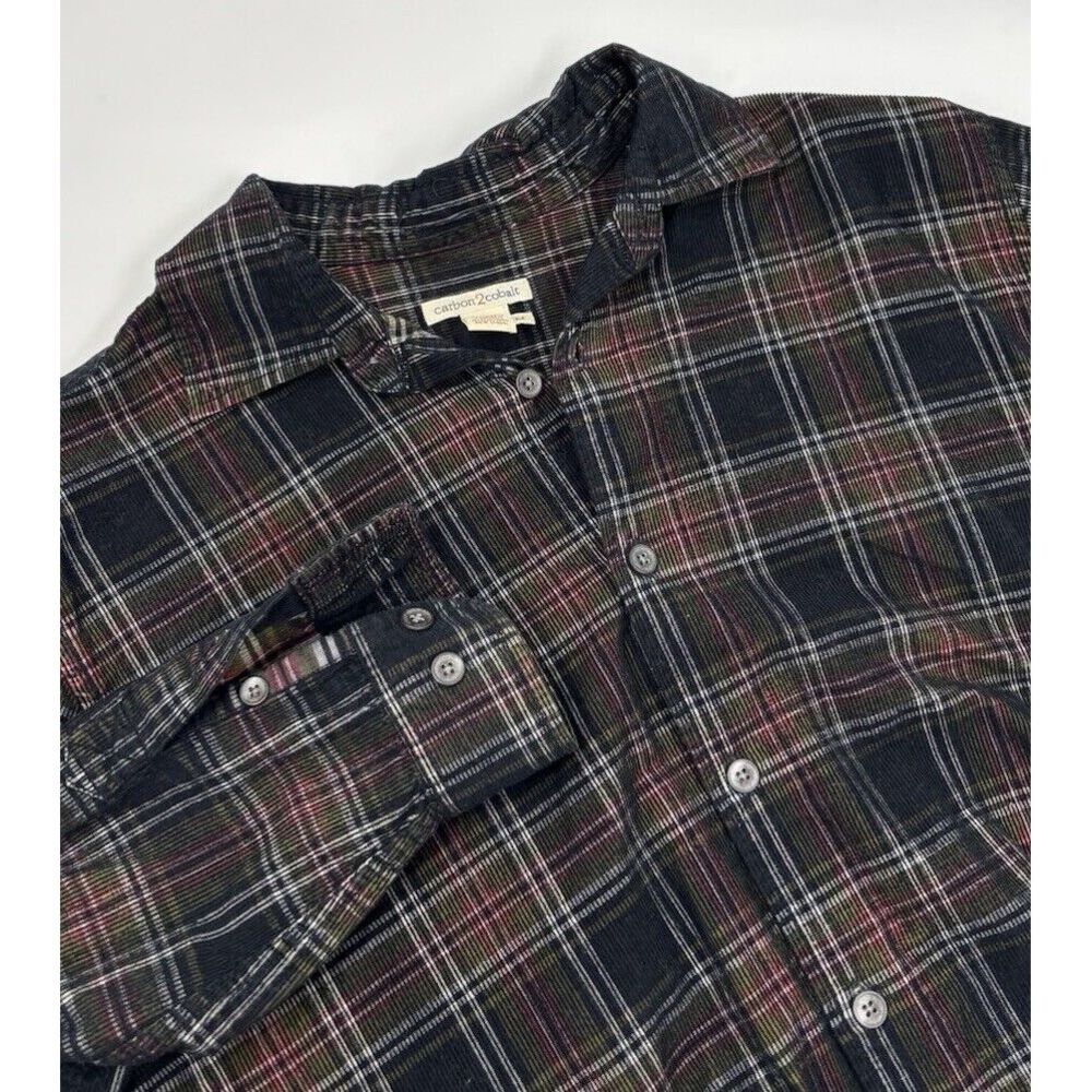 Carbon 2 Cobalt Men's M Corduroy Black Plaid Button Down Flannel‎